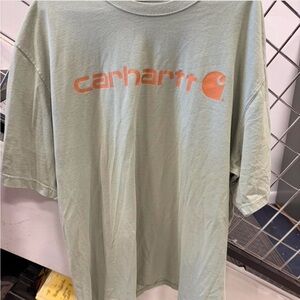 Carhartt Men's Sage Green Tee with Orange Logo